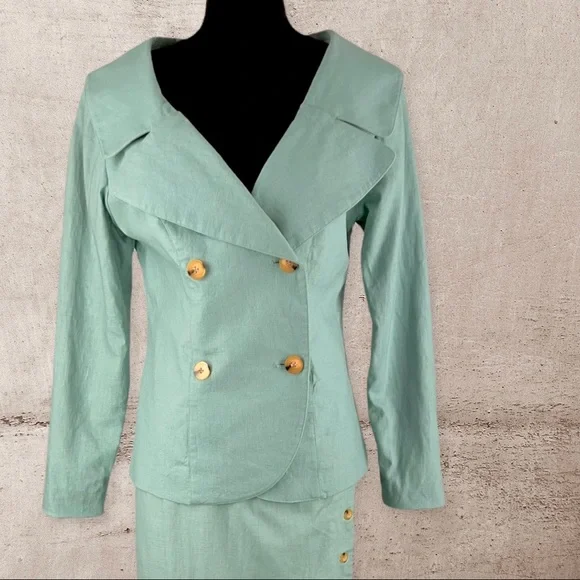 Vintage Linen Suit Mint Green Size 8 - Picture 2 of 13